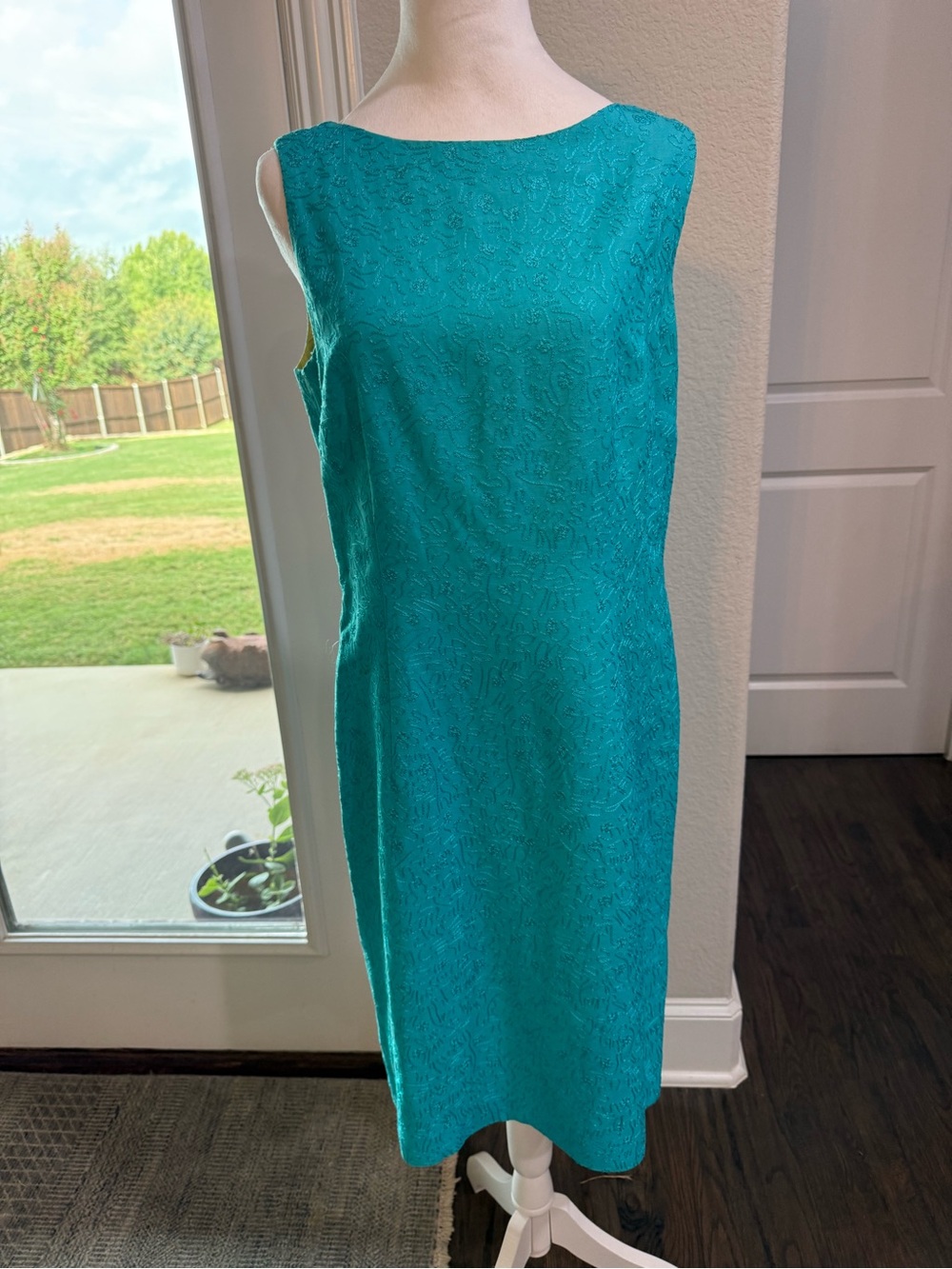 Talbots Teal Sleeveless Jacquard Midi Dress READ